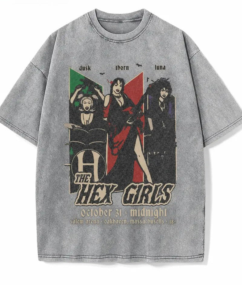 The Hex Girls Vintage Graphic T-Shirt/Sweatshirt/Hoodie – Gothic Rock Band Acid Wash Halloween Tee