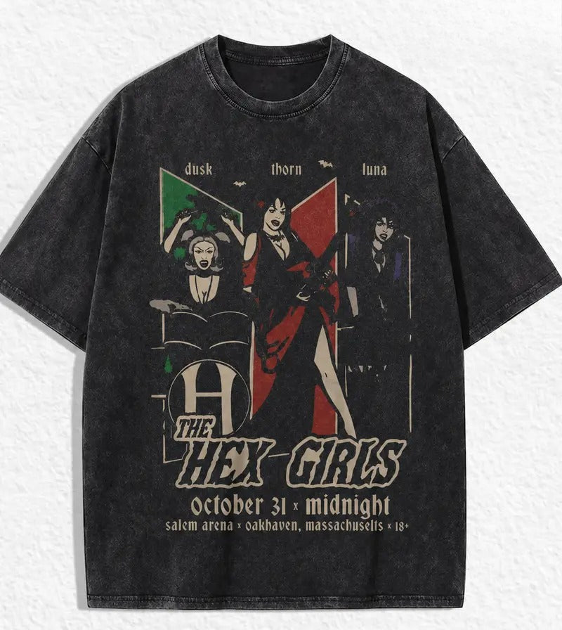 The Hex Girls Vintage Graphic T-Shirt/Sweatshirt/Hoodie – Gothic Rock Band Acid Wash Halloween Tee