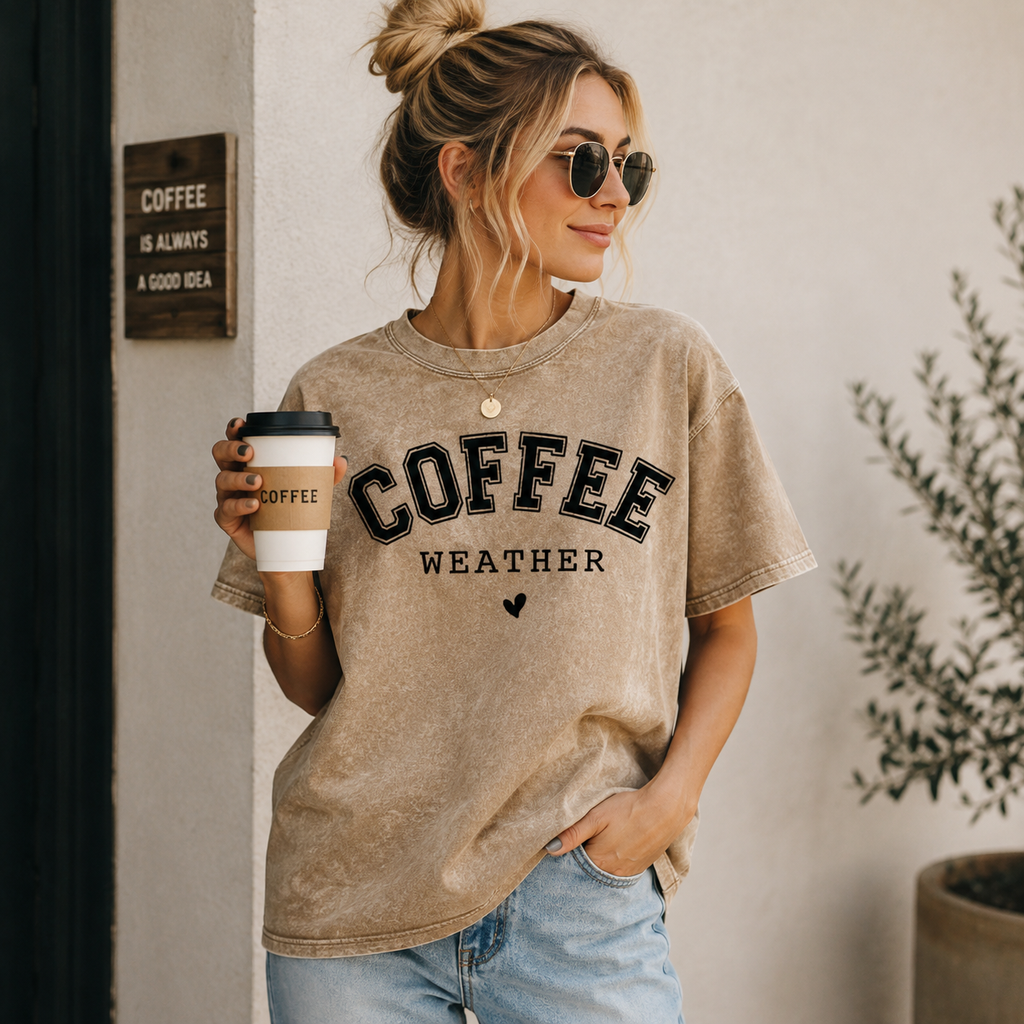 Coffee Weather Shirt/Sweatshirt/Hoodie – Women’s Vintage Washed Coffee Graphic Tee