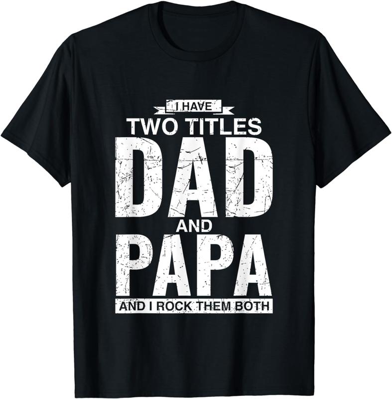 Cool Dad And Papa Double Title Rocking T-Shirt For Awesome Fathers Fathersdaygift Menswear Casual graphic tee Shortsleeve Cool Double Title Cotton T-Shirt
