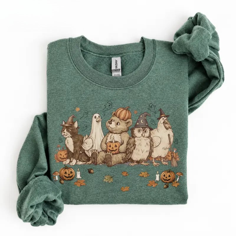 Cute Woodland Animals Halloween Shirt/Sweatshirt/Hoodie – Vintage Pumpkin & Ghost Fall Graphic Tee