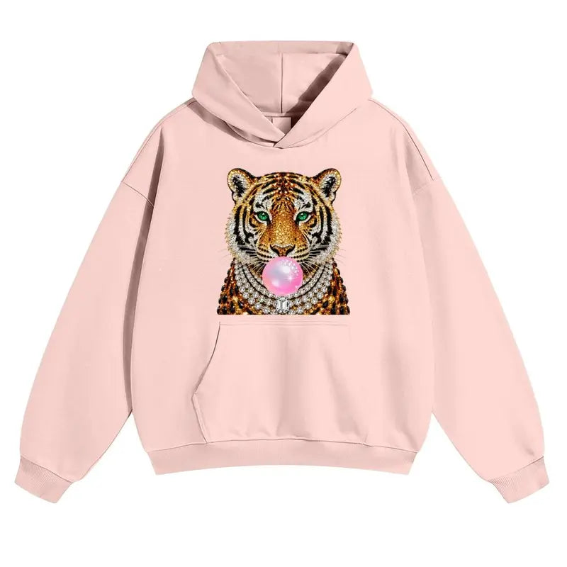 Glam Tiger Bubble Gum T-Shirt/Sweatshirt/Hoodie – Rhinestone Style Animal Graphic Tee, Y2K Streetwear Top