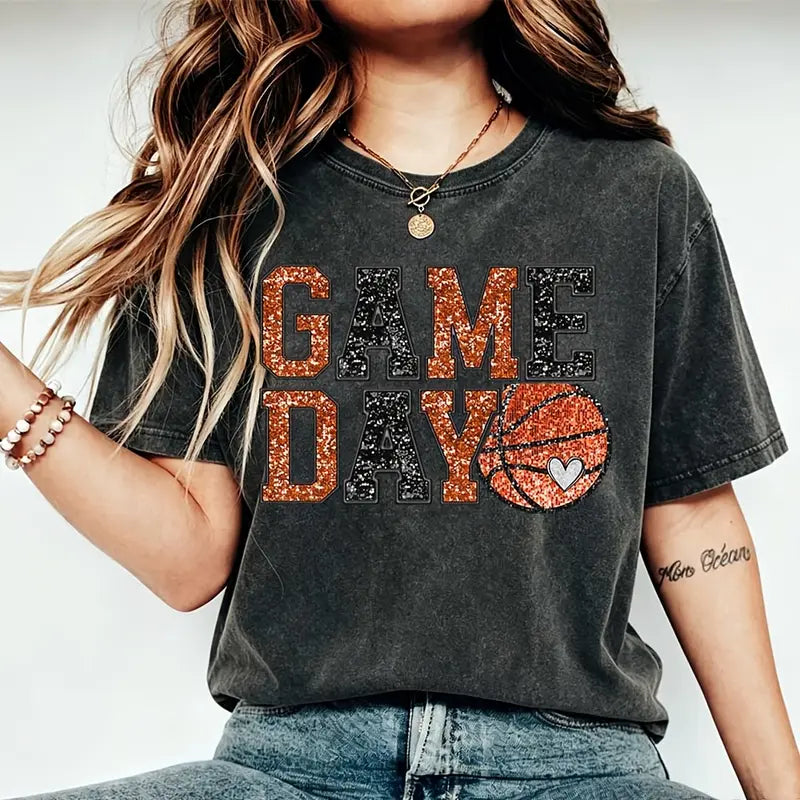 Game Day Basketball Sweatshirt – Women's Oversized Basketball Graphic Crewneck, Sports Mom Game Day Outfit