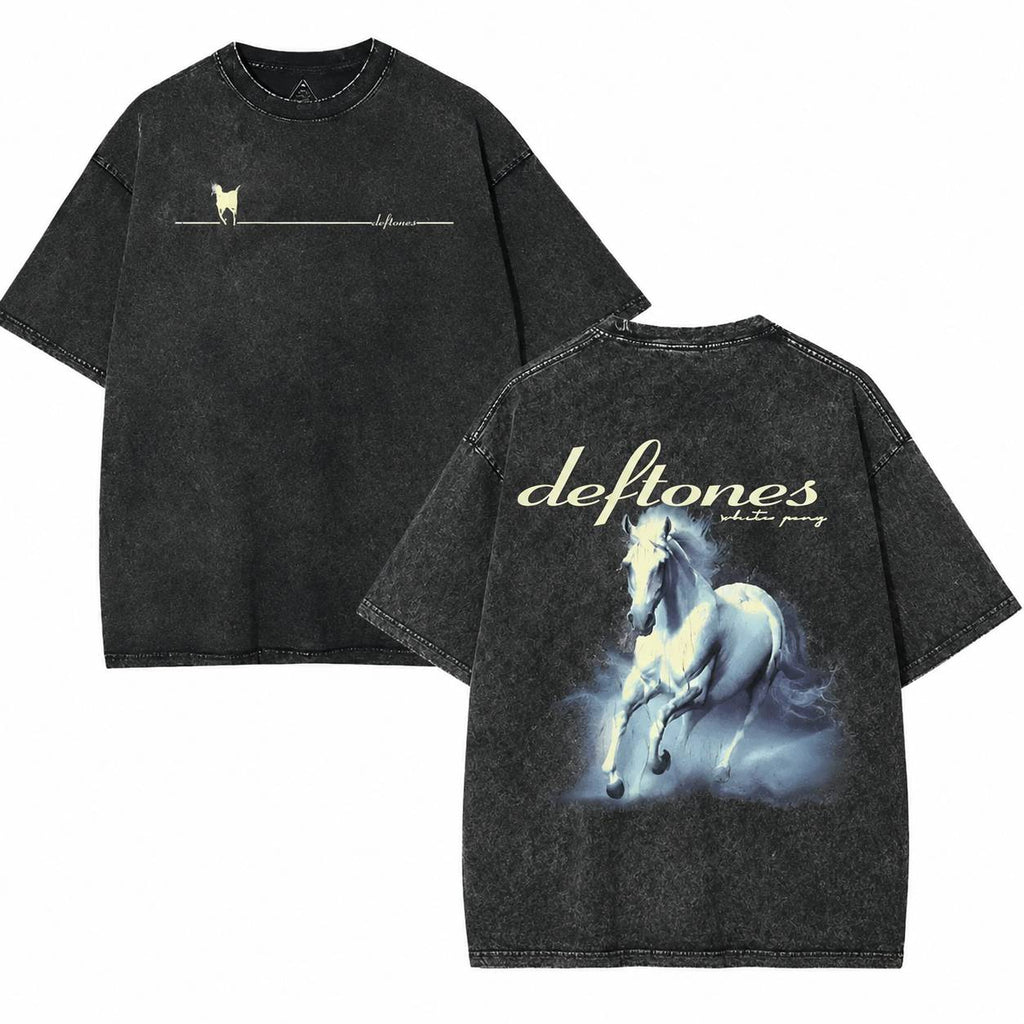 Rockv with WHITE PONY Washed Tee - Unisex  90s Limited Washed T-Shirt/Sweatshirt/Hoodie