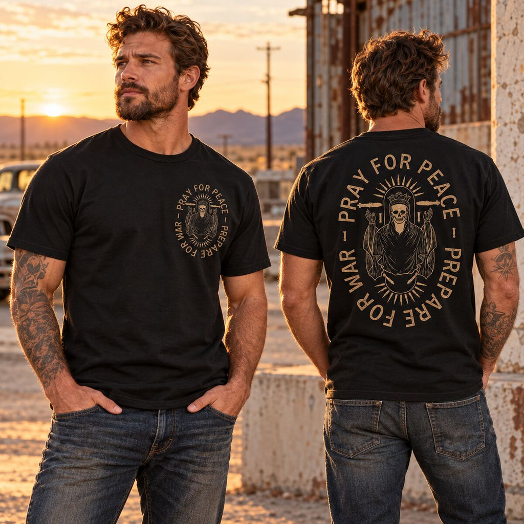 Pray for Peace Prepare for War T-Shirt/Sweatshirt/Hoodie – Vintage Gothic Skeleton Graphic Tee