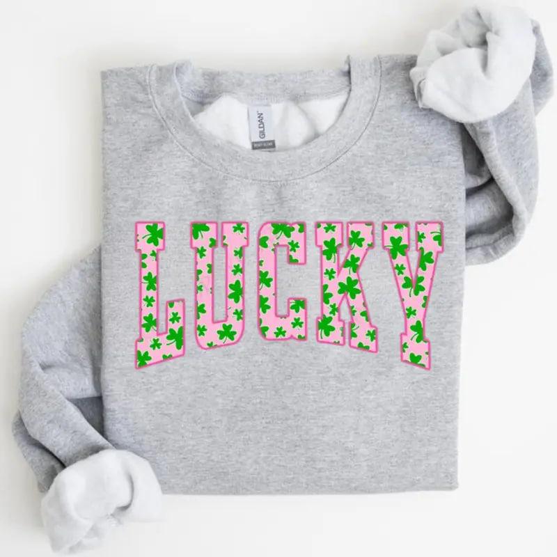 Lucky Clover sweatshirt with green shamrock design, perfect for St. Patrick’s Day, a cute Irish holiday shirt combining festive style and cozy comfort Shirt / Hoodie / Sweatshirt