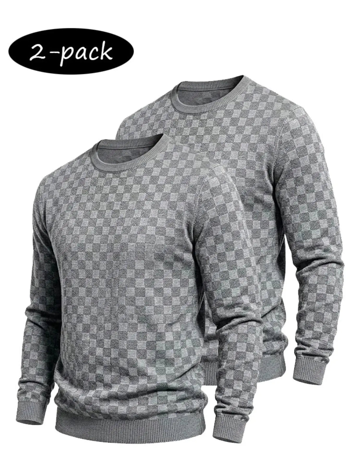 4-Pack Men’s Checkered Knit Sweaters – Lightweight Crewneck Long Sleeve Pullovers