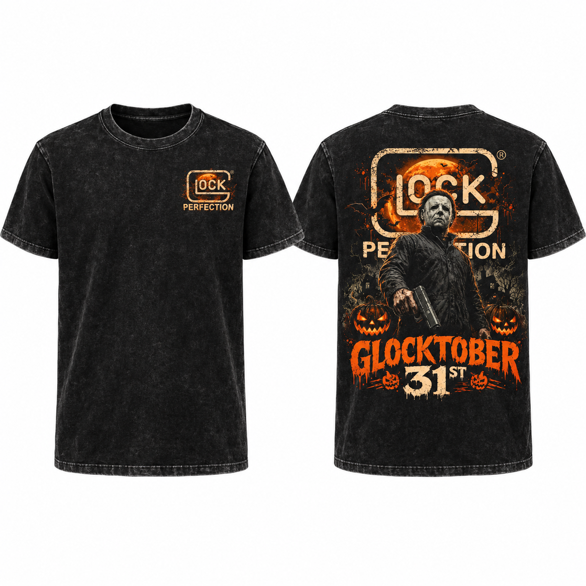 Michael Myers Glocktober 31st Halloween Graphic T-Shirt/Sweatshirt/Hoodie – Horror Pumpkin Front & Back Tee