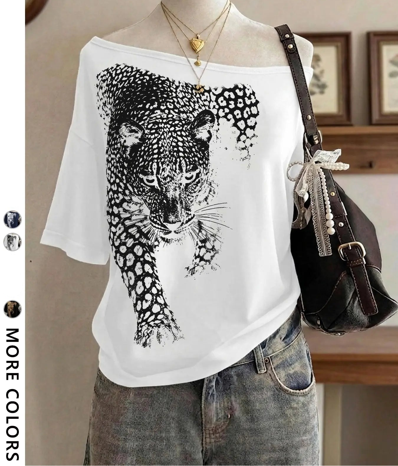 Women's Leopard Graphic Off Shoulder Tee