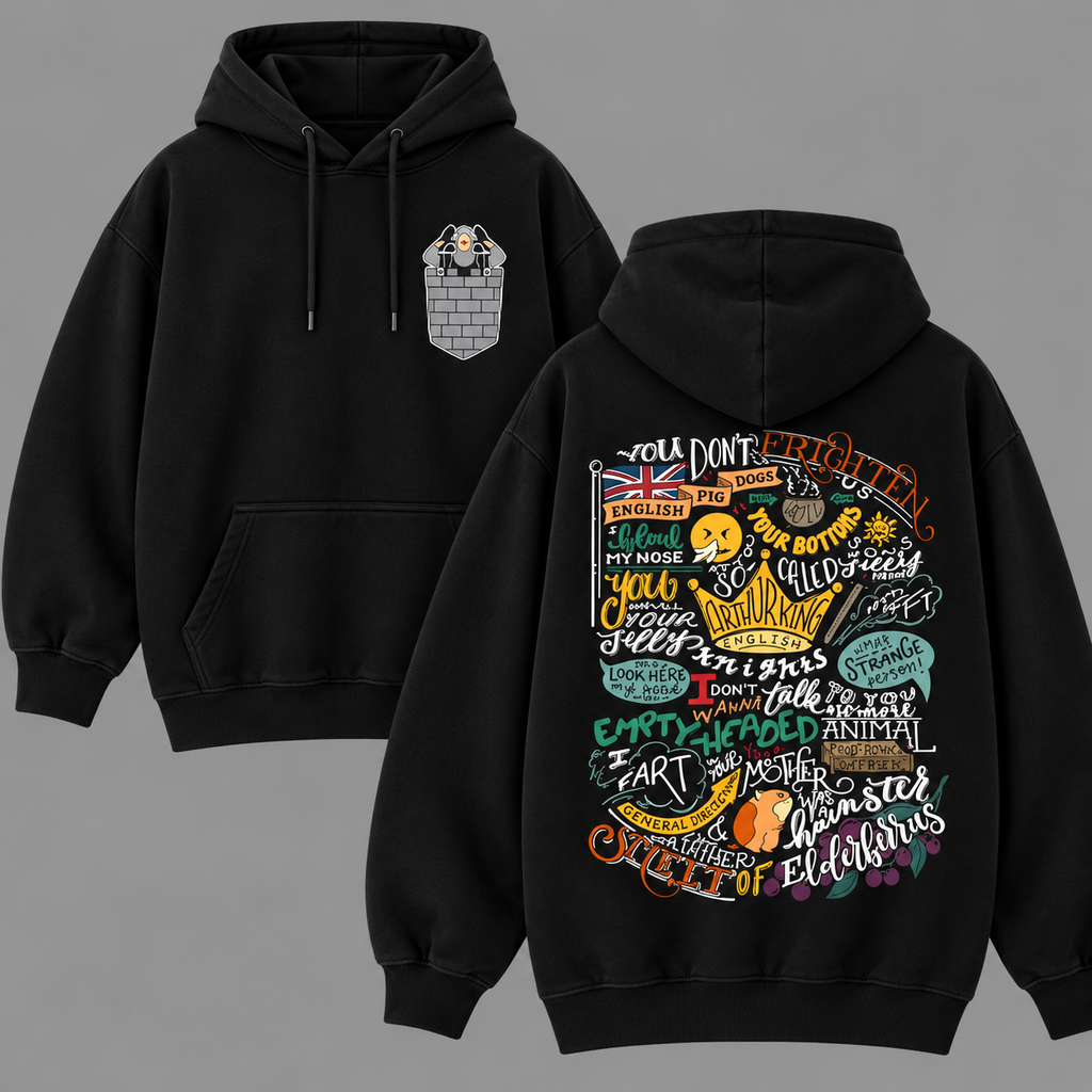 Monty Python and the Holy Grail T-Shirt/Sweatshirt/Hoodie – Retro 70s Comedy Movie Quotes Front & Back Graphic Tee