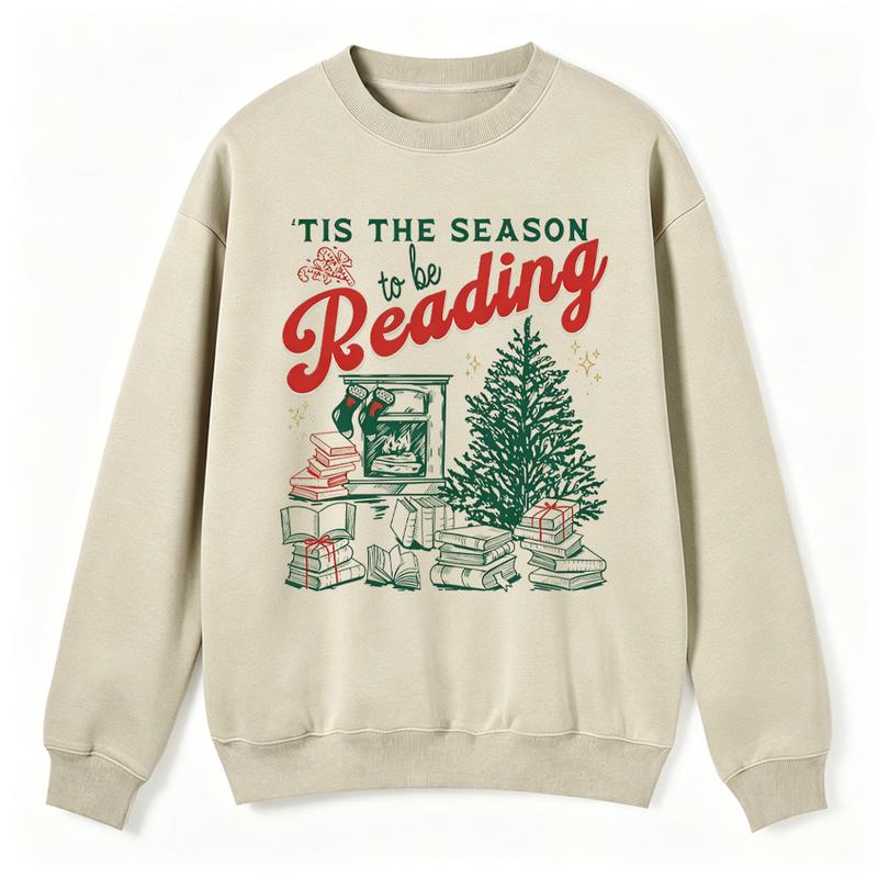 Tis the Season to Be Reading Sweatshirt/Hoodie/T-Shirt – Retro Christmas Book Lover Crewneck