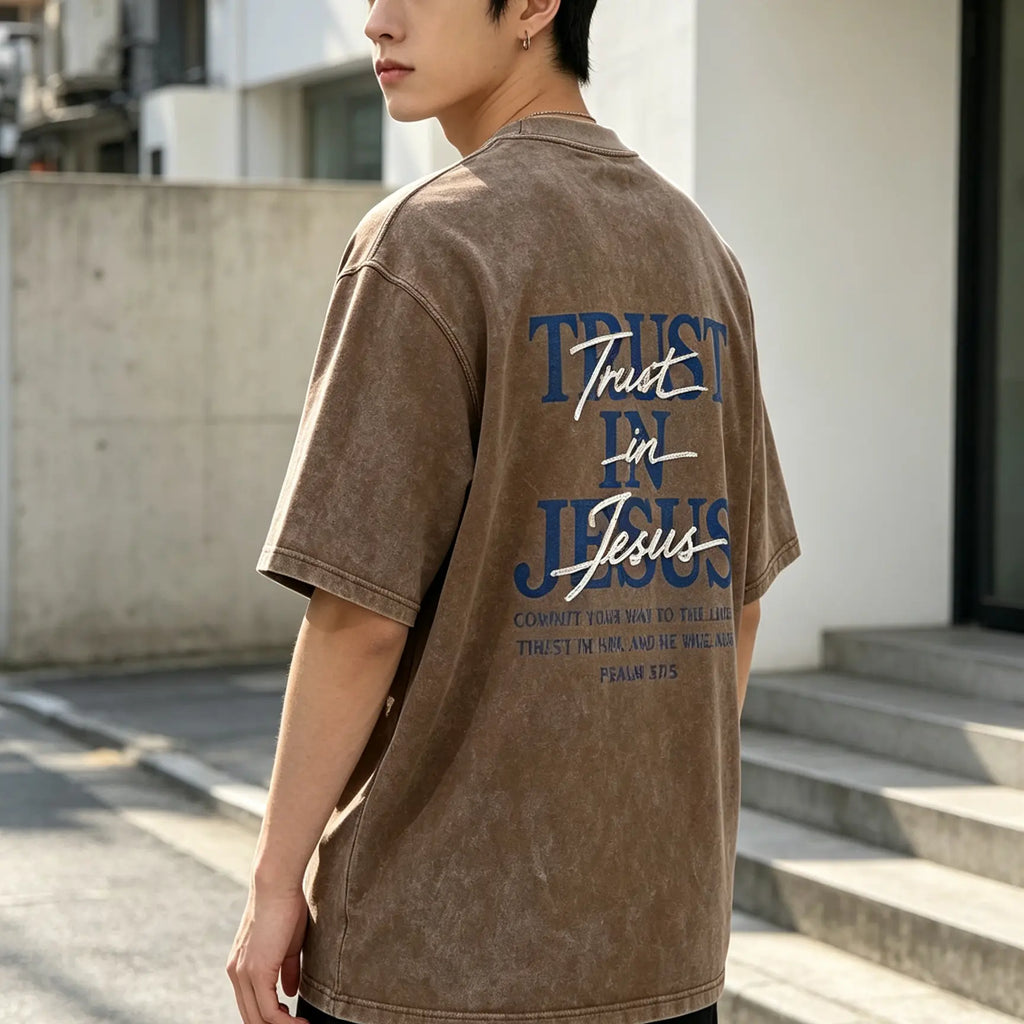 Trust In Jesus Vintage Washed Tee – Christian Graphic T-Shirt/Sweatshirt/Hoodie