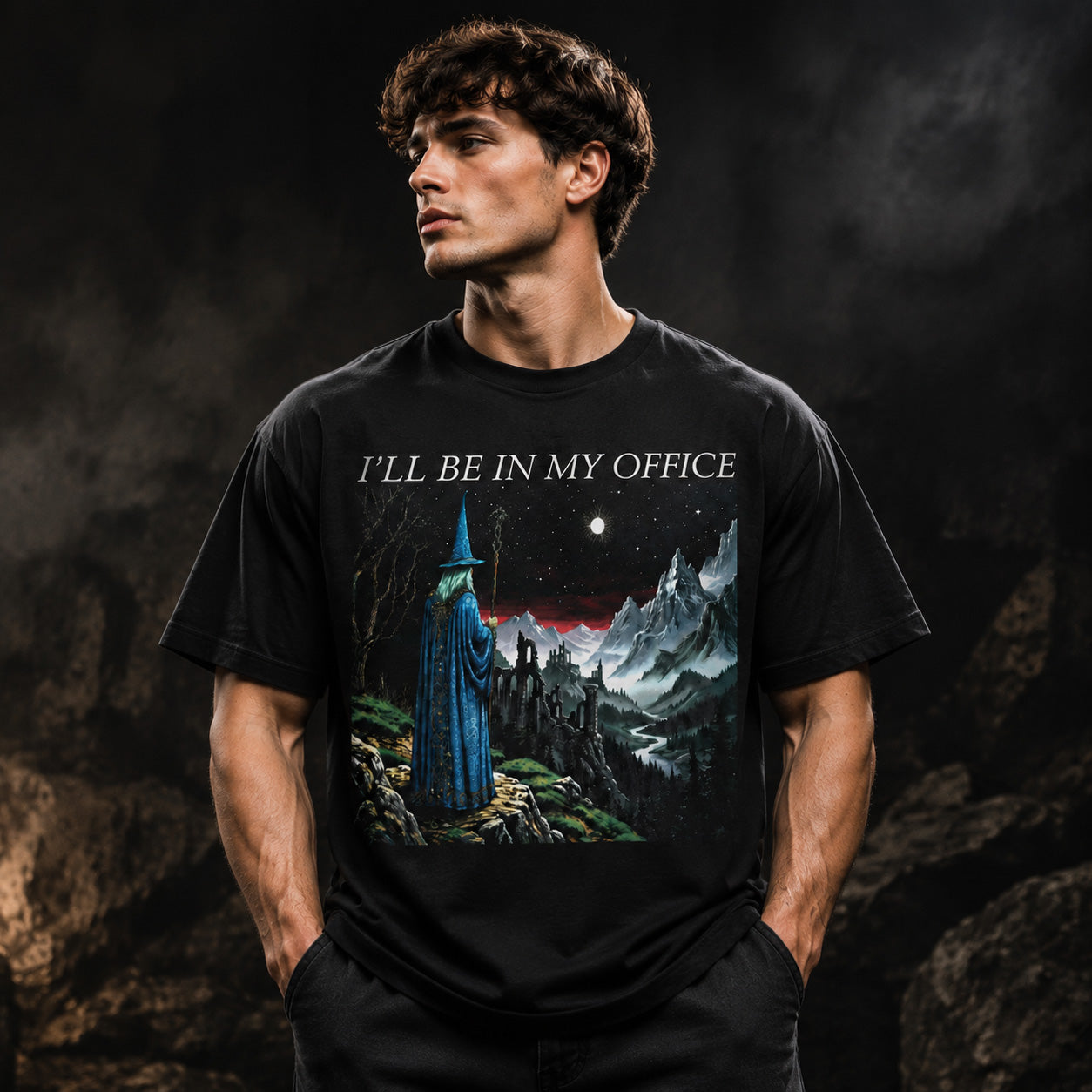I'll Be In My Office Fantasy Tee – Vintage Wizard Mountain Graphic Shirt/Sweatshirt/Hoodie
