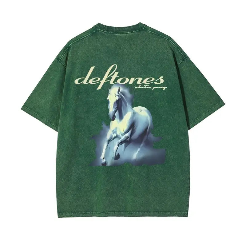 Rockv with WHITE PONY Washed Tee - Unisex  90s Limited Washed T-Shirt/Sweatshirt/Hoodie