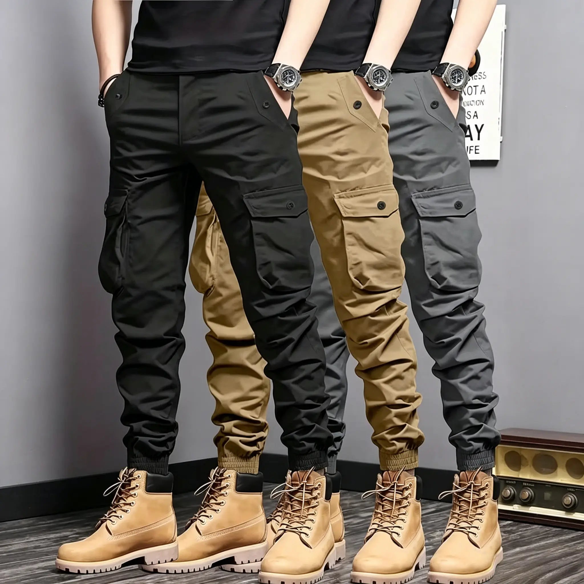 Men's 3-Pack Cargo Jogger Pants – Multi-Pocket Everyday Utility Pants