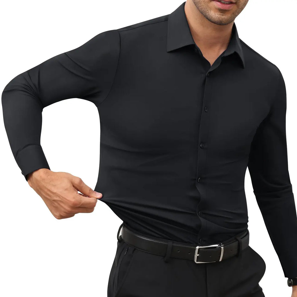Men’s Super Stretch Dress Shirt – Slim Fit Wrinkle-Resistant Long Sleeve Button-Down