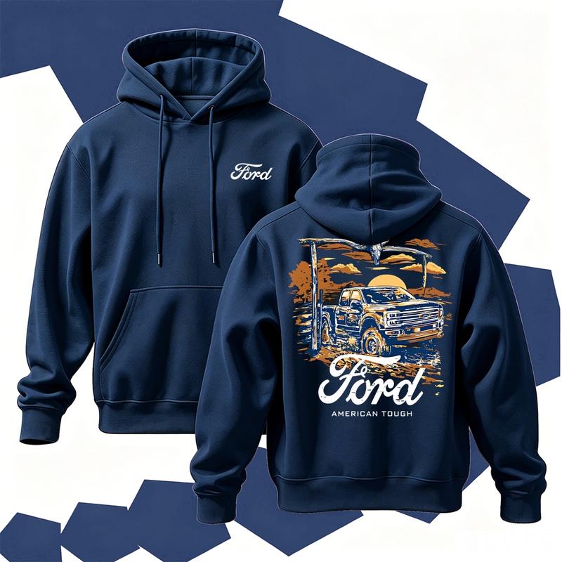 Ford American Tough Vintage Truck Hoodie/Sweatshirt/T-Shirt – Retro Pickup Sunset Graphic Pullover, Western Automotive Sweatshirt