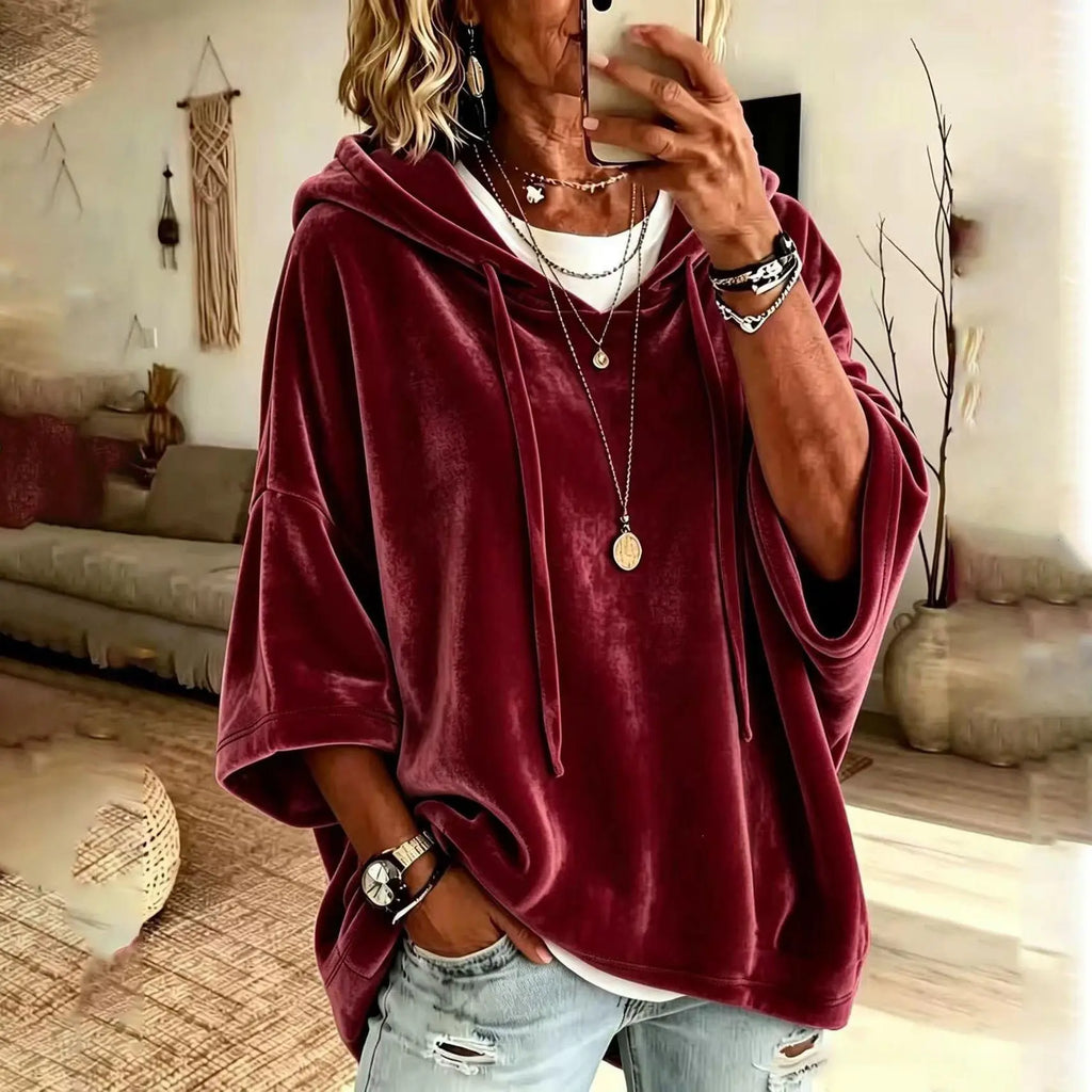 Women’s Relaxed Oversized Hoodie – 3/4 Sleeve Soft Pullover Top with Drawstring Hood