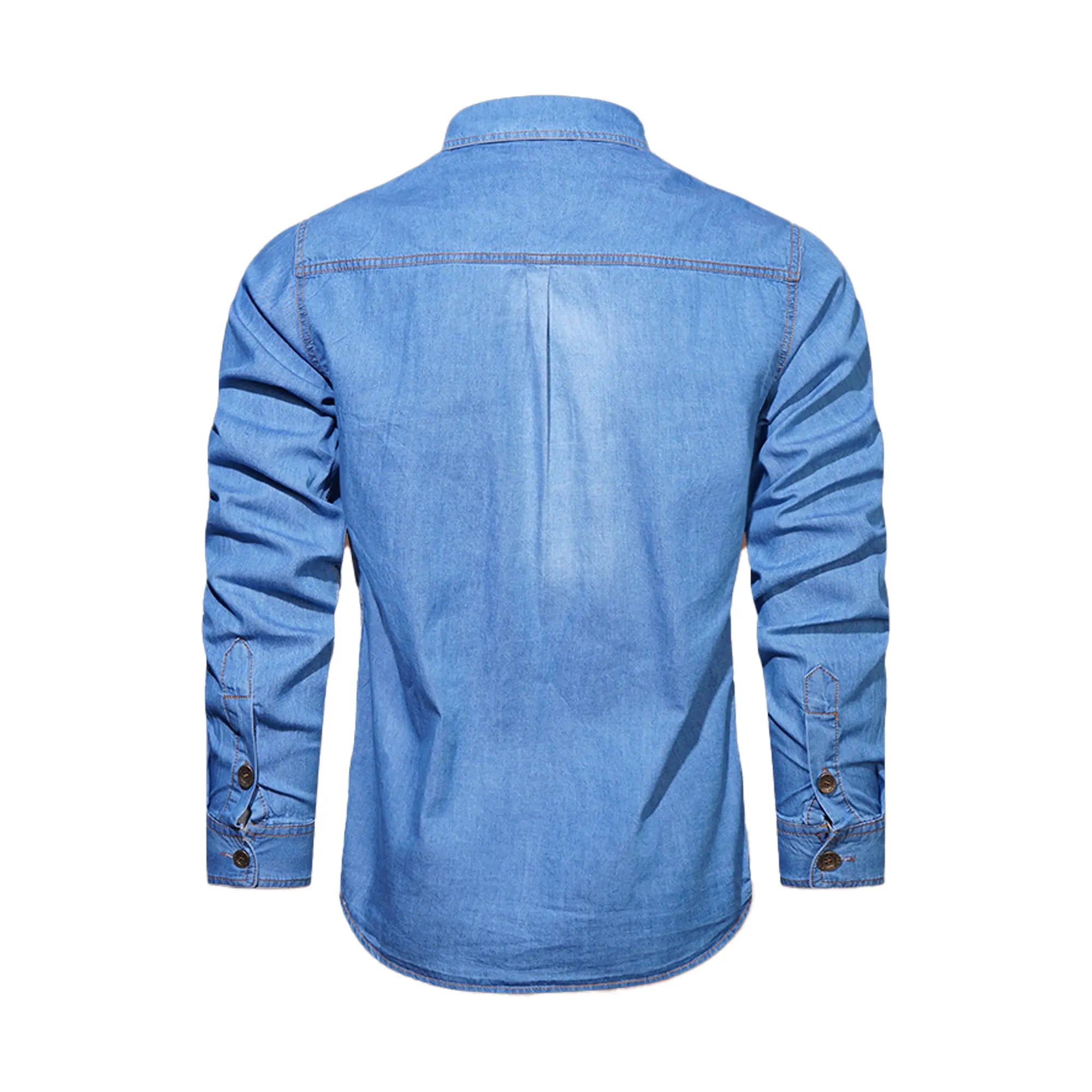 Men's Washed Denim Work Shirt – 100% Cotton Long Sleeve Utility Shirt