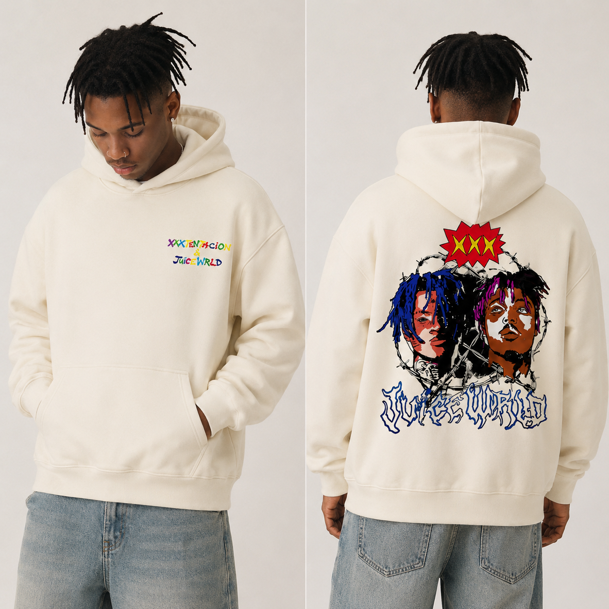 XXXTENTACION & Juice WRLD Tribute Hoodie/Sweatshirt/T-shirt – Vintage Rap Graphic Front & Back Pullover Sweatshirt