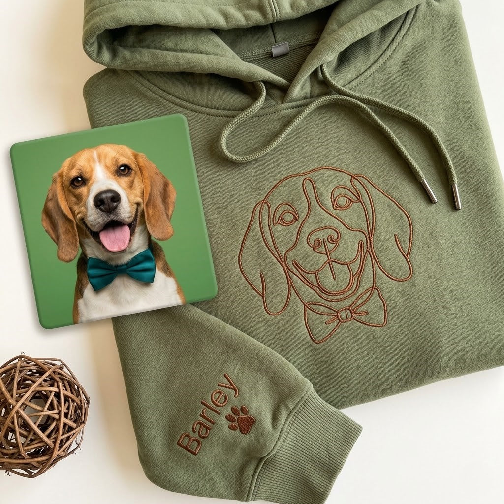 Custom Embroidered Hoodie Pet Line Drawing with Pet Portraits