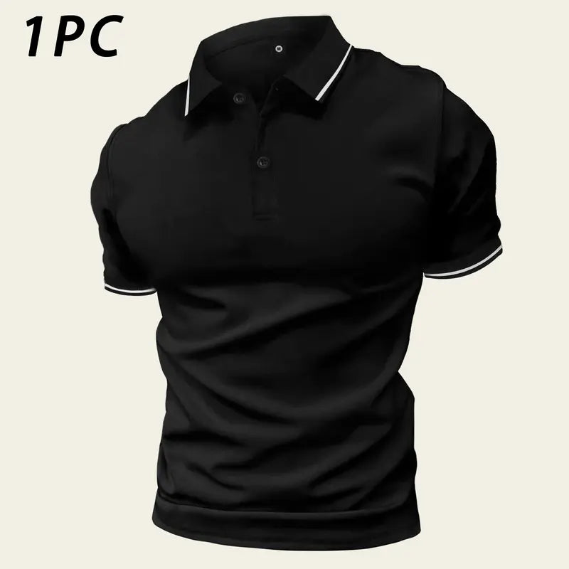 Men's Contrast Collar Polo Shirt – Classic Short Sleeve Golf Style Top