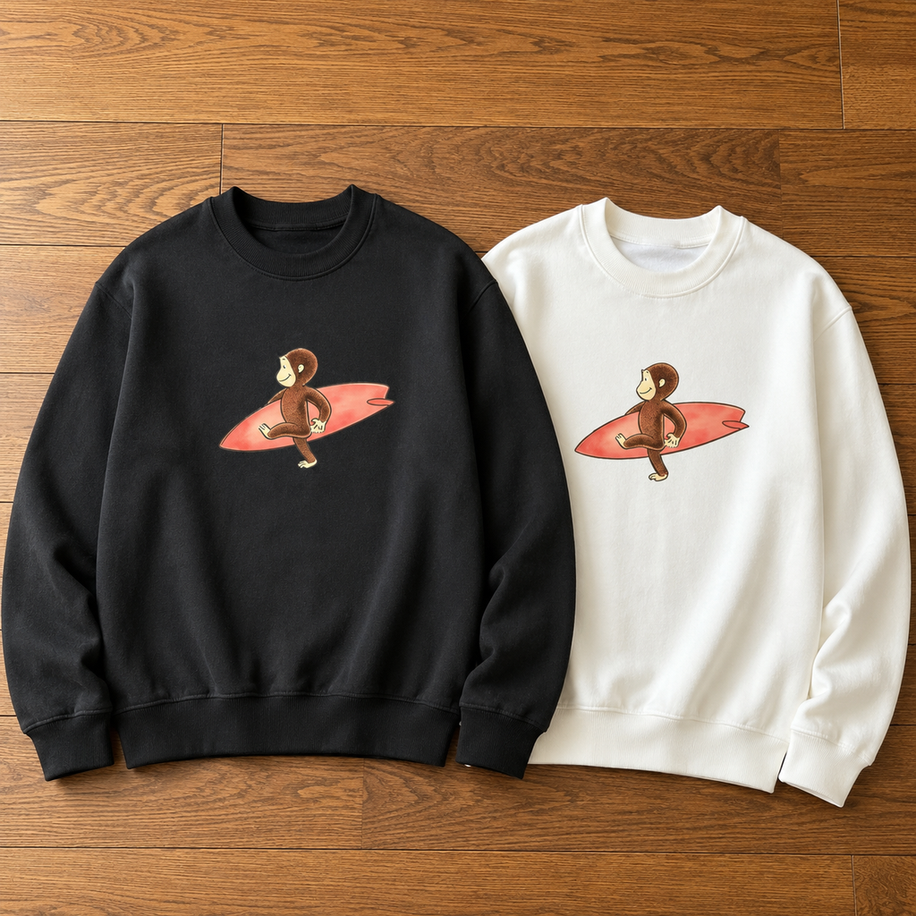 Curious Georgee Minimal Surf Graphic Tee 🌊 – Cute Vintage Beach Shirt/Sweatshirt/Hoodie