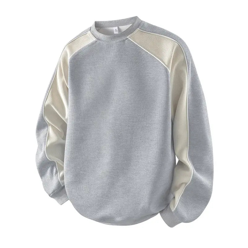 Men’s Waffle Knit Color Block Sweatshirt – Relaxed Fit Crewneck Long Sleeve Pullover