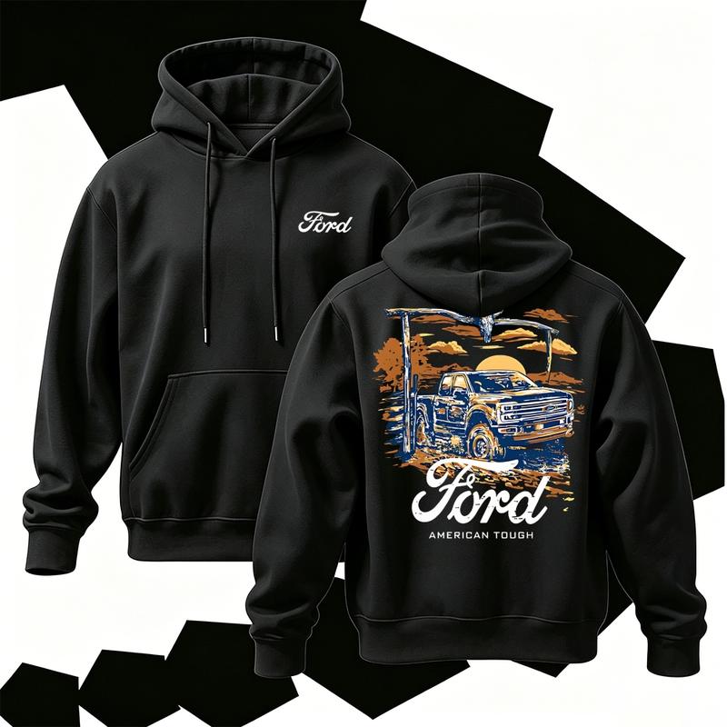 Ford American Tough Vintage Truck Hoodie/Sweatshirt/T-Shirt – Retro Pickup Sunset Graphic Pullover, Western Automotive Sweatshirt