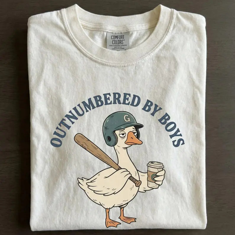 Exhausted Boy Mom T-Shirt/Sweatshirt/Hoodie – Outnumbered by Boys Goose Graphic Tee