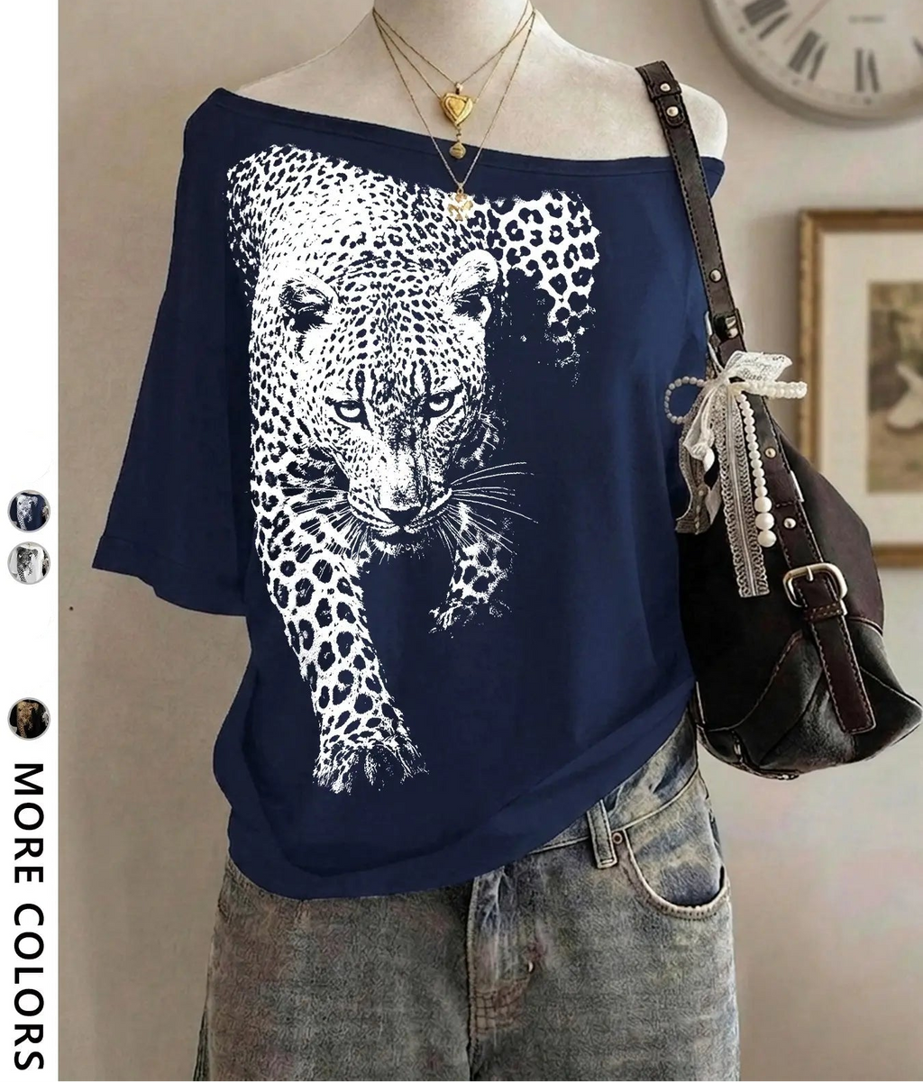 Women's Leopard Graphic Off Shoulder Tee