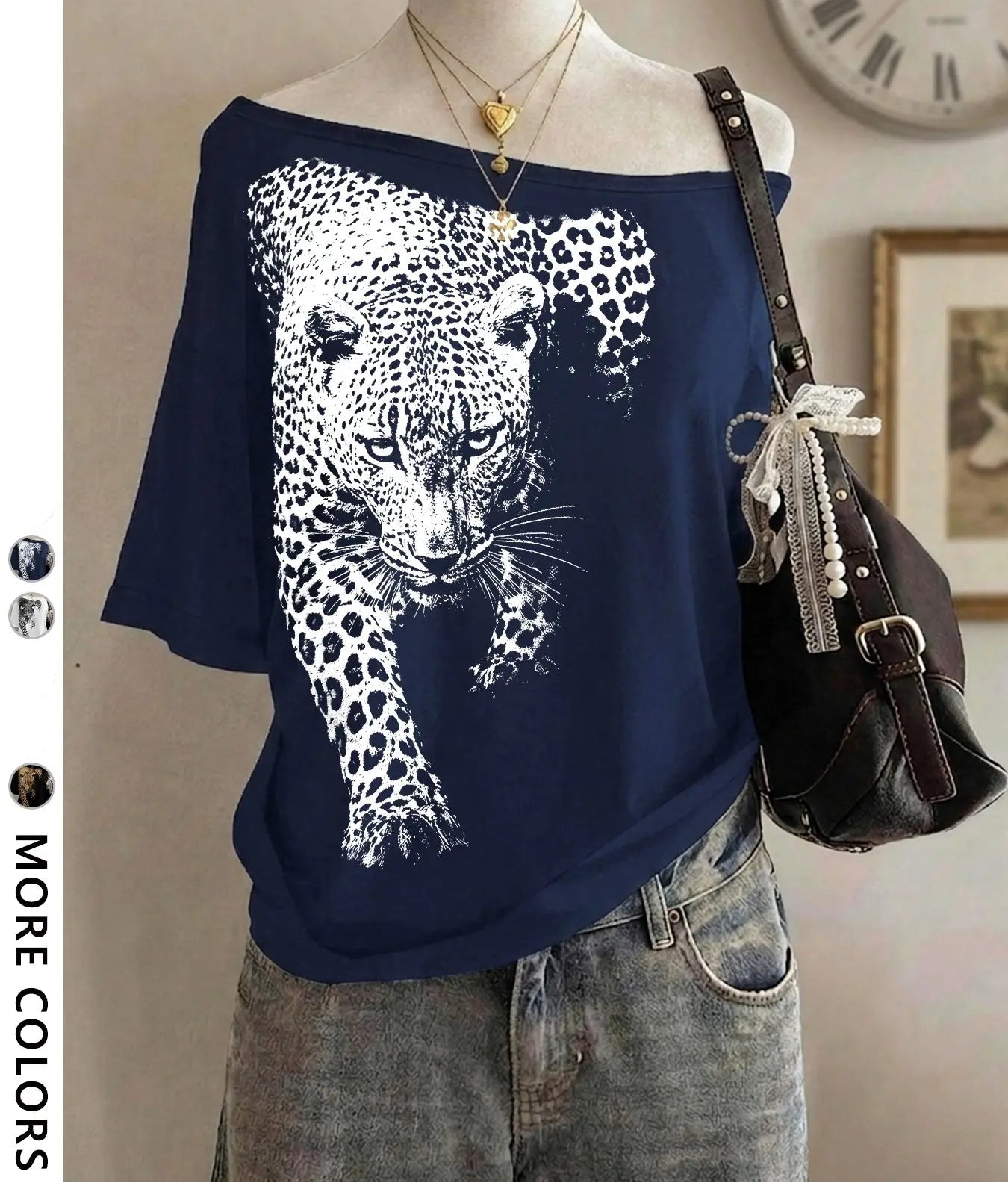 Women's Leopard Graphic Off Shoulder Tee