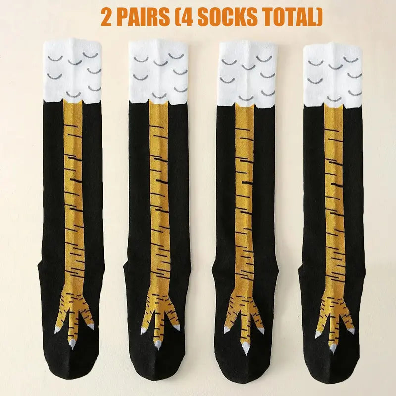 2 Pairs Funny Chicken Leg Socks – Novelty Animal Knee High Socks for Women & Men, Hilarious Gag Gift