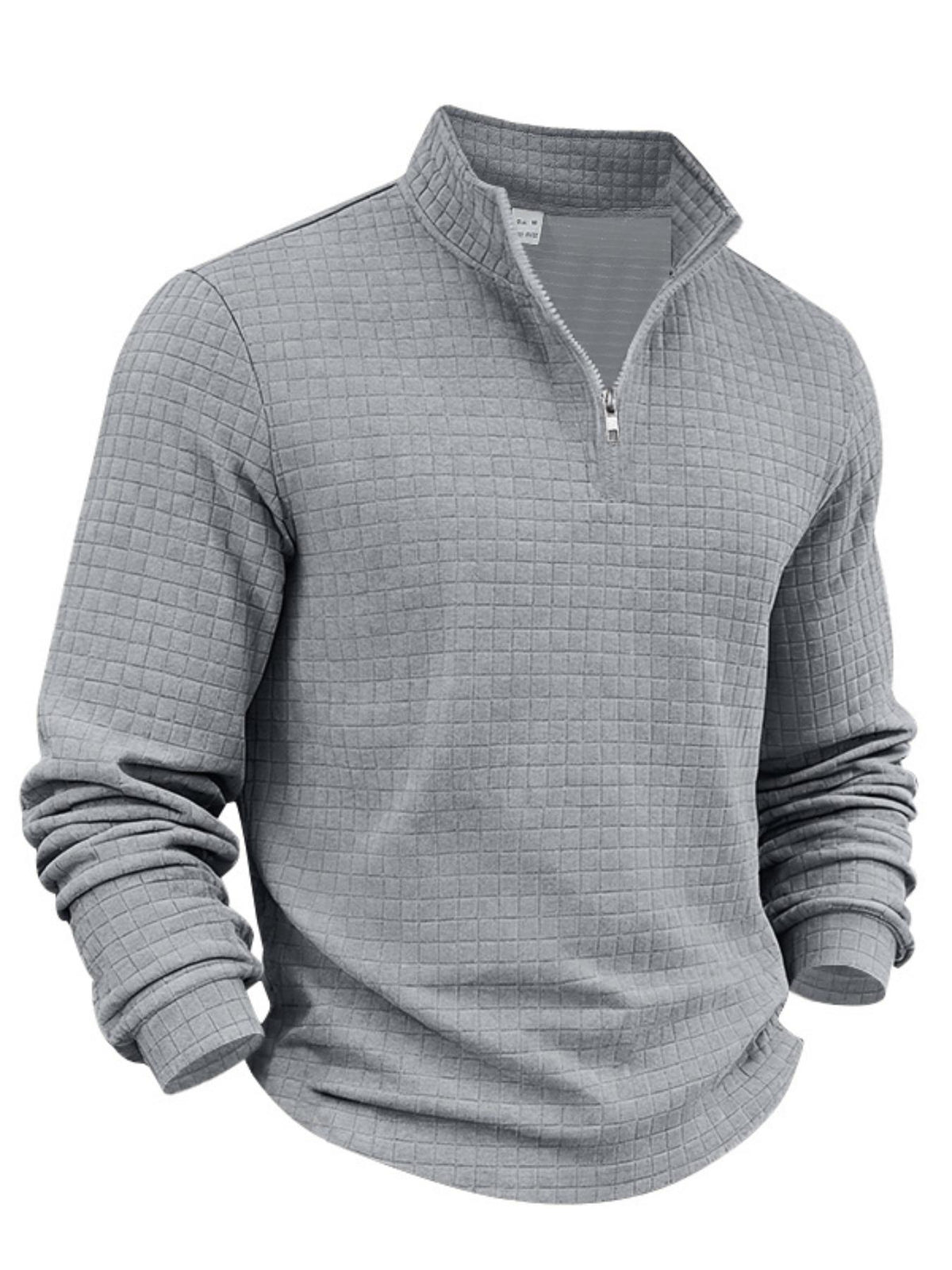 Men's Textured Quarter Zip Pullover – Casual Stand Collar Long Sleeve Sweatshirt