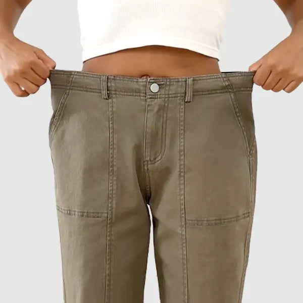 Women’s Barrel Leg Pants – Washed Casual Utility Pants with Deep Pockets