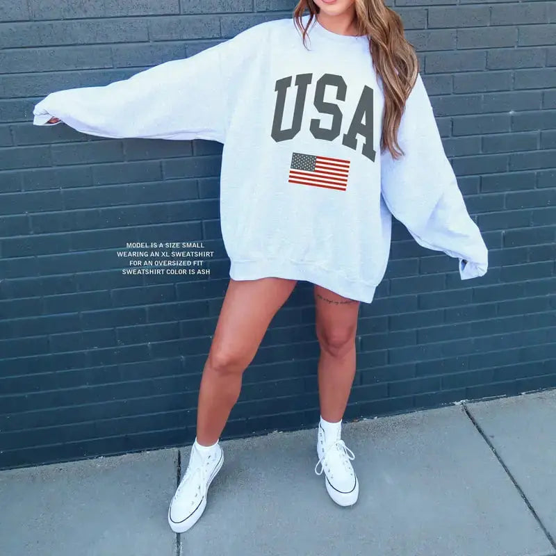 USA Sweatshirt Faded Vintage Style Aesthetic American Flag Crewneck 4th of July Trendy Retro Style USA Olympic Crewneck Unisex Sweatshirt Fitted Hoodie