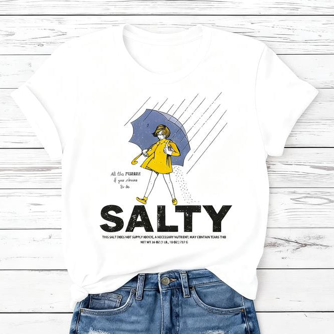 Women's Umbrella & Sality Girl Print Crewneck Tee Vintage Trendy Casual Short Sleeve T-shirt for Daily Wear Ladies Summer Top in Black Breathable Cotton Fabric