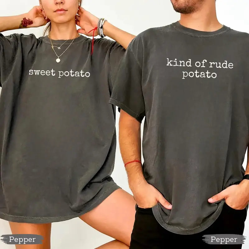 Sweet Potato & Rude Potato Matching Shirts/Sweatshirt/Hoodie – Funny Thanksgiving Couple Tees