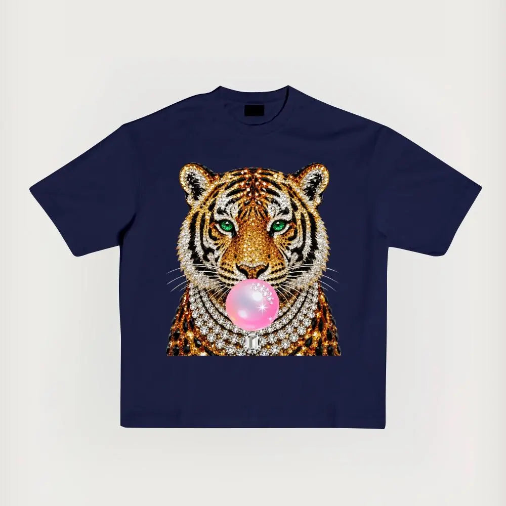 Glam Tiger Bubble Gum T-Shirt/Sweatshirt/Hoodie – Rhinestone Style Animal Graphic Tee, Y2K Streetwear Top