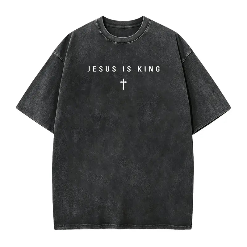 Jesus Is King T-Shirt/Sweatshirt/Hoodie – Vintage Washed Christian Cross Graphic Tee, Minimalist Faith Shirt