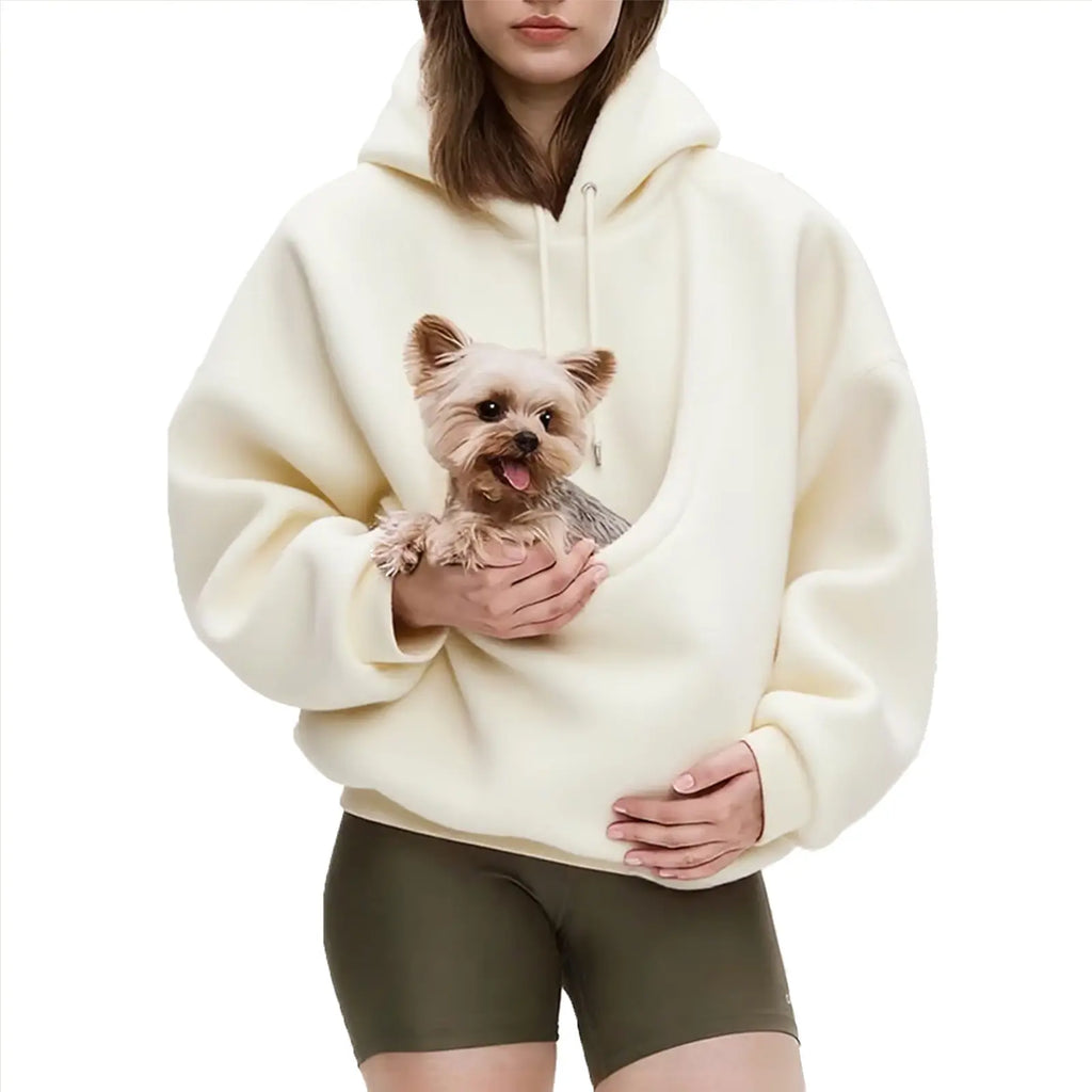 Women’s Pet Pouch Hoodie – Cozy Oversized Sweatshirt with Small Dog & Cat Carrier Pocket