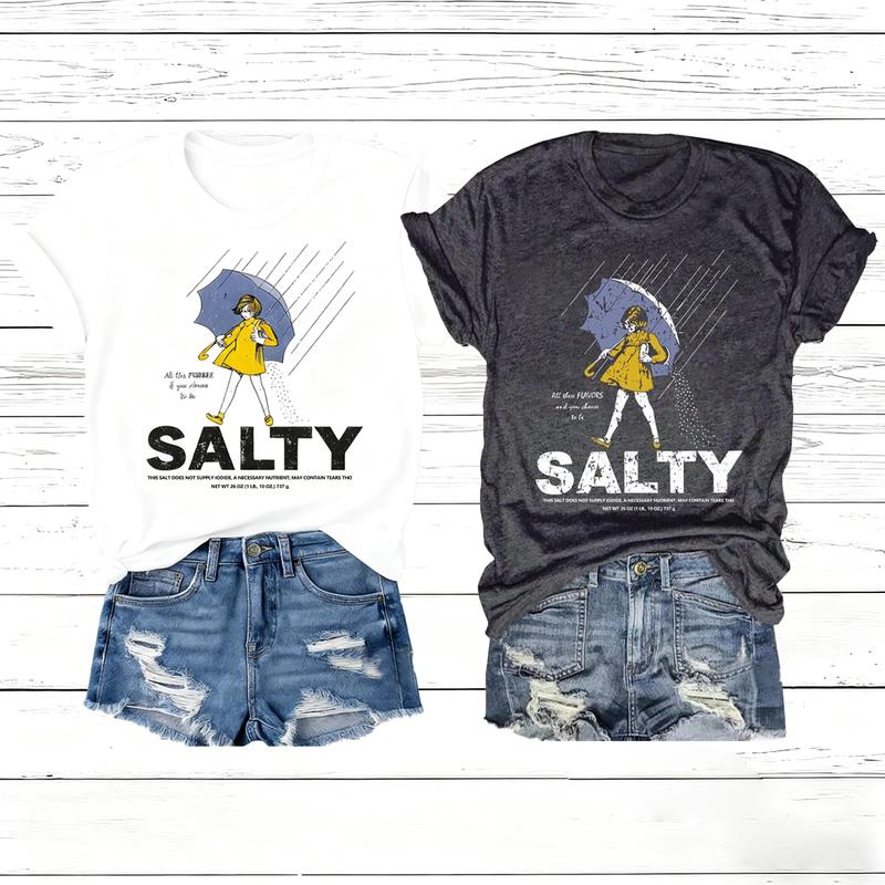 Women's Umbrella & Sality Girl Print Crewneck Tee Vintage Trendy Casual Short Sleeve T-shirt for Daily Wear Ladies Summer Top in Black Breathable Cotton Fabric