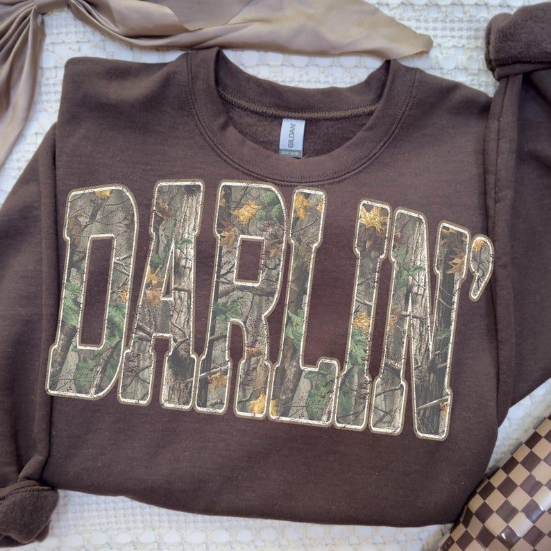 Darlin' Camo Sweatshirt/Hoodie/T-Shirt – Retro Southern Country Western Graphic Crewneck