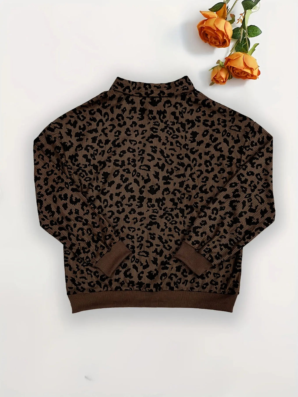 Leopard Print Quarter Zip Pullover – Women's Trendy Casual Sweatshirt