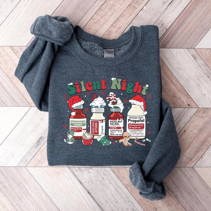 Silent Night Christmas Sweatshirt, Christmas Nurse Shirt, Medical Christmas T-Shirt, ICU Nurse Christmas Tee, Nurse Holiday Sweatshirt
