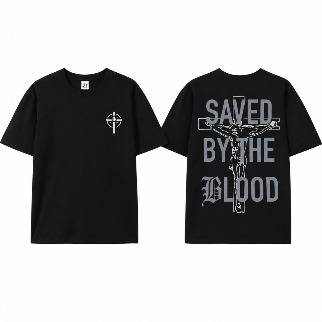 Saved By The Blood Christian T-Shirt/Sweatshirt/Hoodie – Gothic Jesus Cross Graphic Tee, Faith Streetwear Shirt
