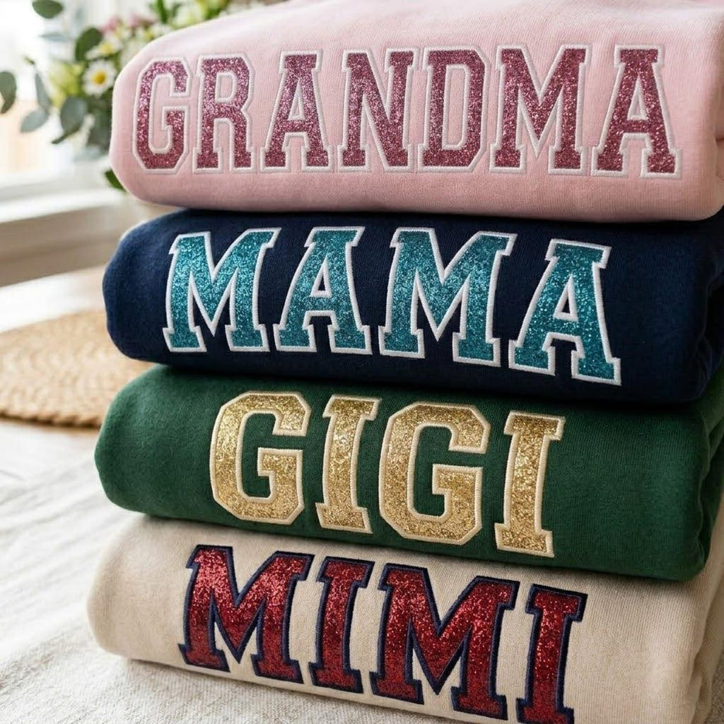 Custom Embroidered Glitter MAMA Sweatshirt-Gift For Mom & Grandma