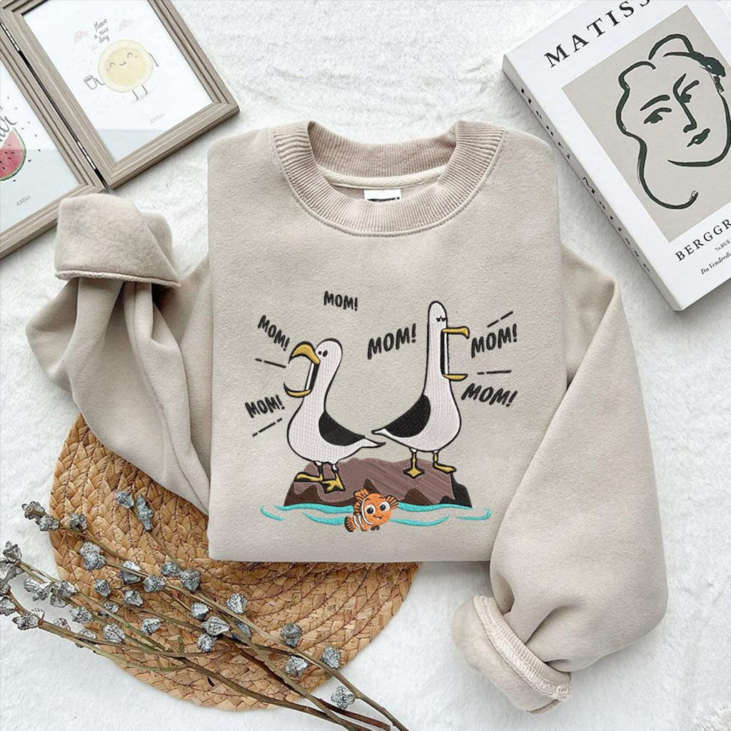 Embroidery Mom Mom Mom Nemo Seagull，Finding Nemo Goose Embroidery, Duck Mama Design– Cute Mama Graphic Sweatshirt/Hoodie