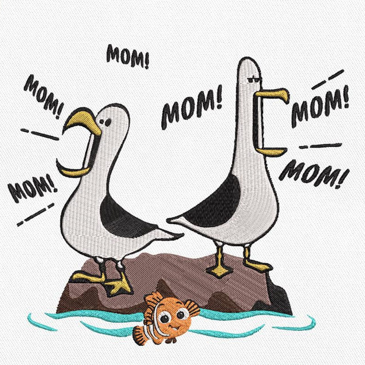 Embroidery Mom Mom Mom Nemo Seagull，Finding Nemo Goose Embroidery, Duck Mama Design– Cute Mama Graphic Sweatshirt/Hoodie