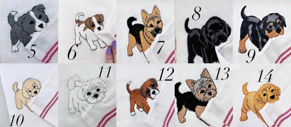 Customizable Puppy Hand Towel – Personalized Dog Name Embroidered Kitchen Tea Towel Gift for Dog Lovers